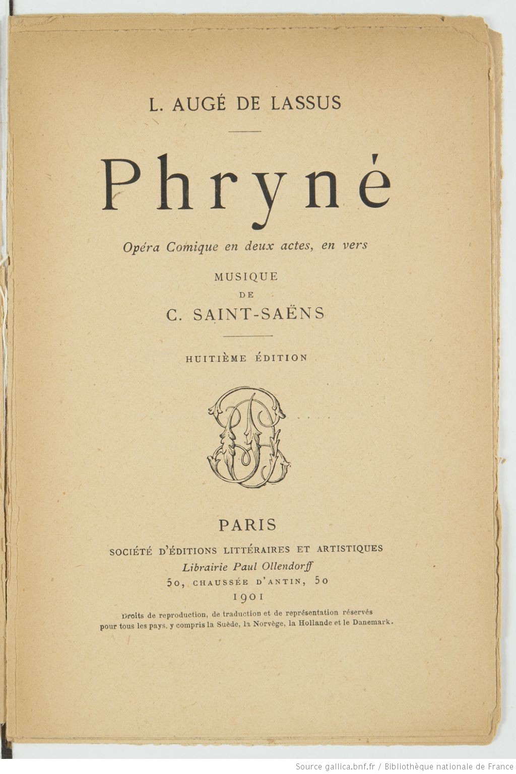 Catalogue Rouge Phryné [livret] en deux actes, en