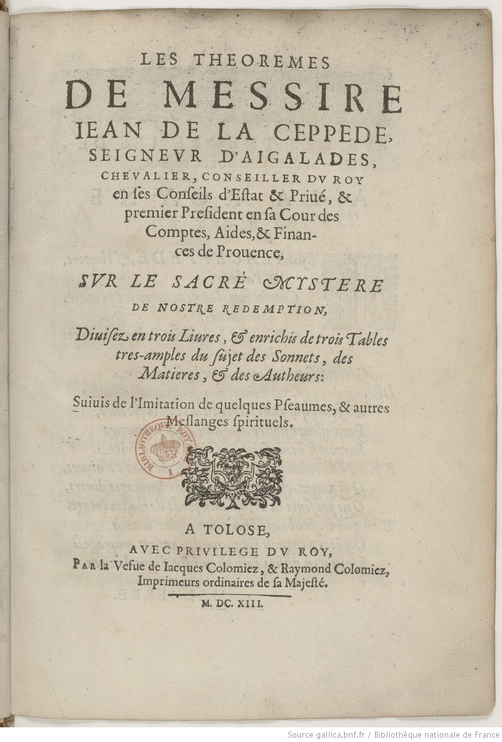 Catalogue Rouge Les Théorèmes De Messire Jean De La Ceppède Seigneur