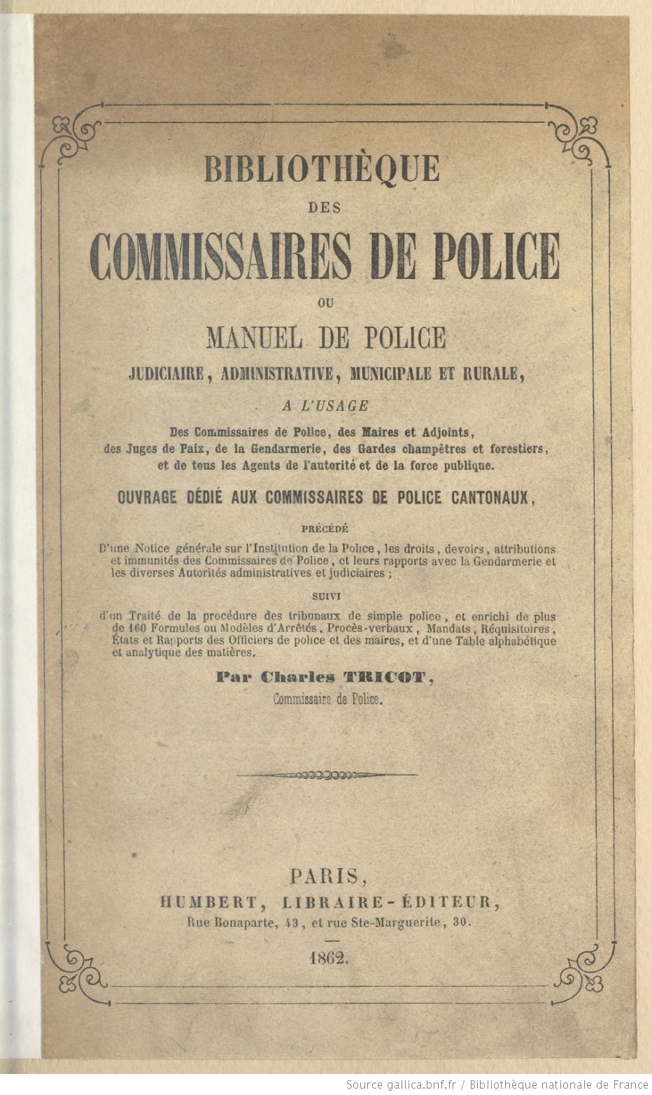 Catalogue Rouge - Bibliothèque Des Commissaires De Police Ou Manuel De ...