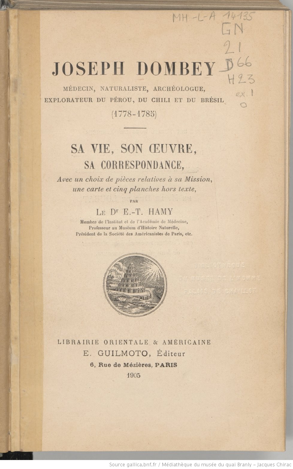 Catalogue Rouge Joseph Dombey, médecin, naturaliste, archéologue