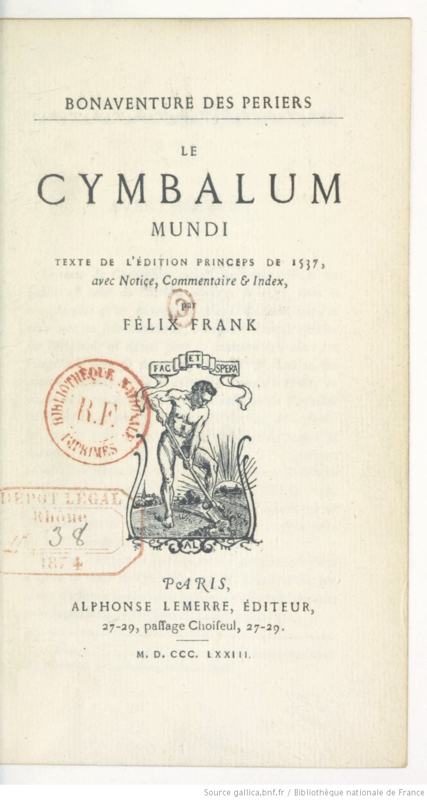 Catalogue Rouge Le Cymbalum mundi texte de l'édition princeps de