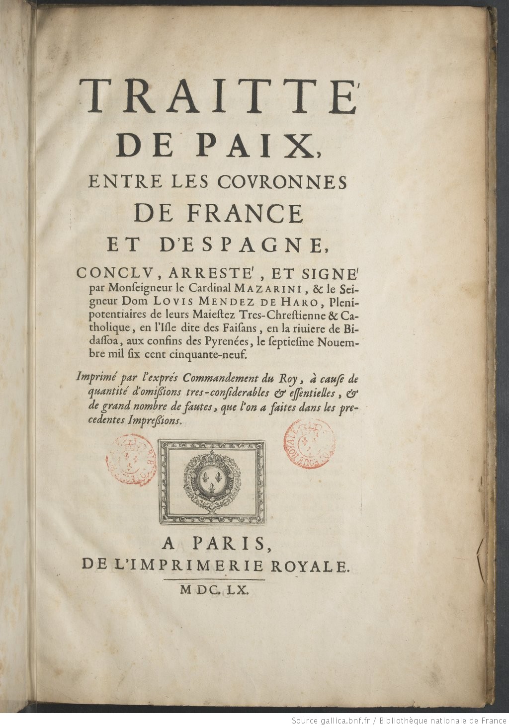 Catalogue Rouge Traité de paix entre les couronnes de France et d