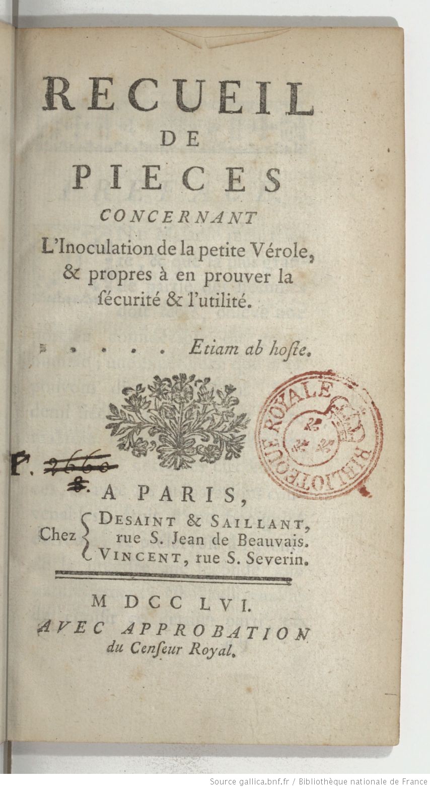 Catalogue Rouge Recueil de pieces concernant l'inoculation de la