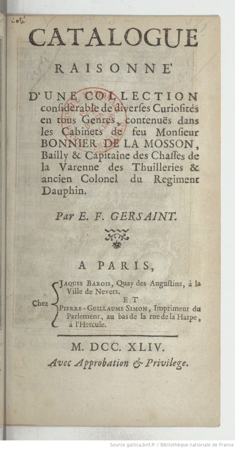 Catalogue Rouge Catalogue raisonné d'une collection considérable de