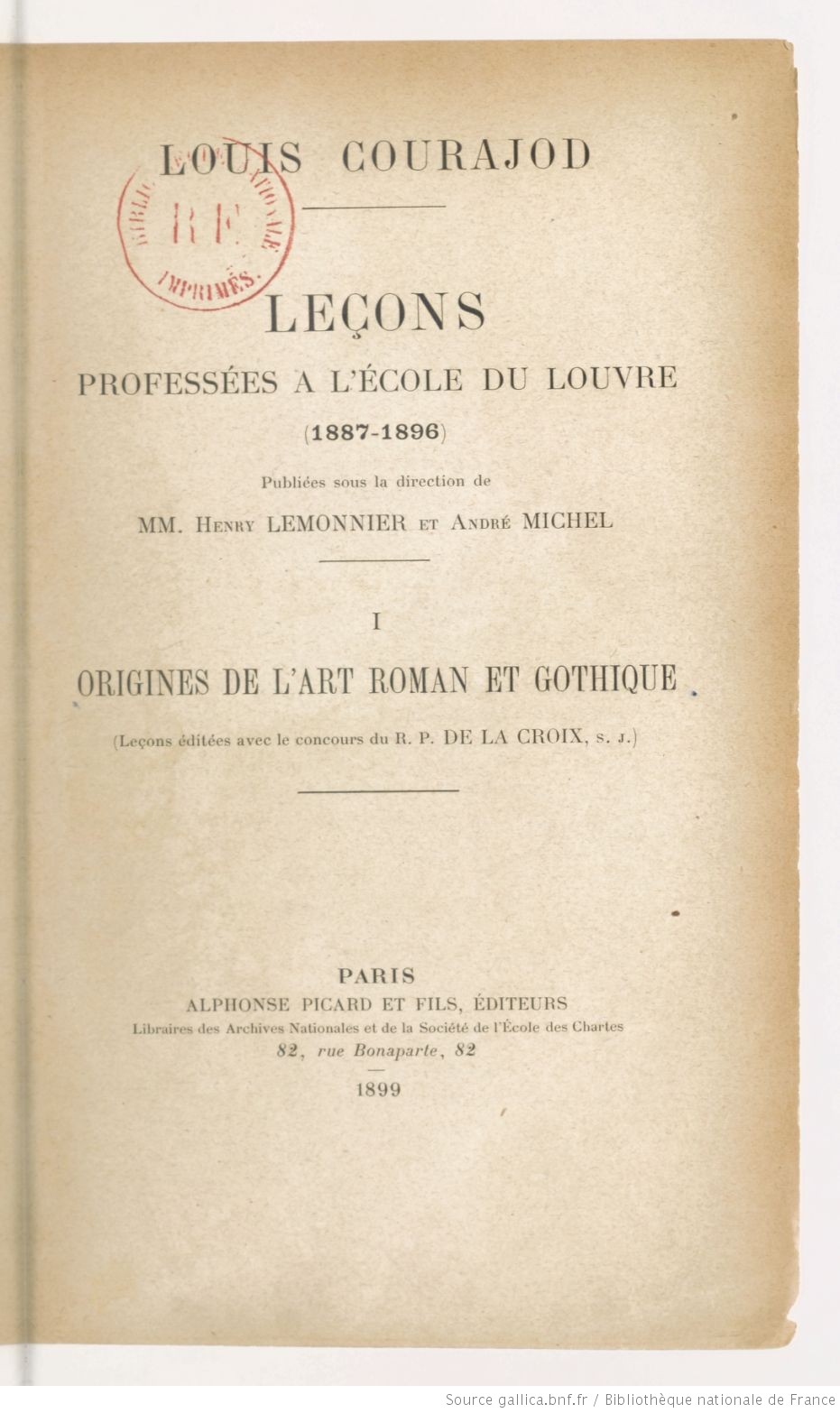 Catalogue Rouge Leçons professées à l'École du Louvre (18871896